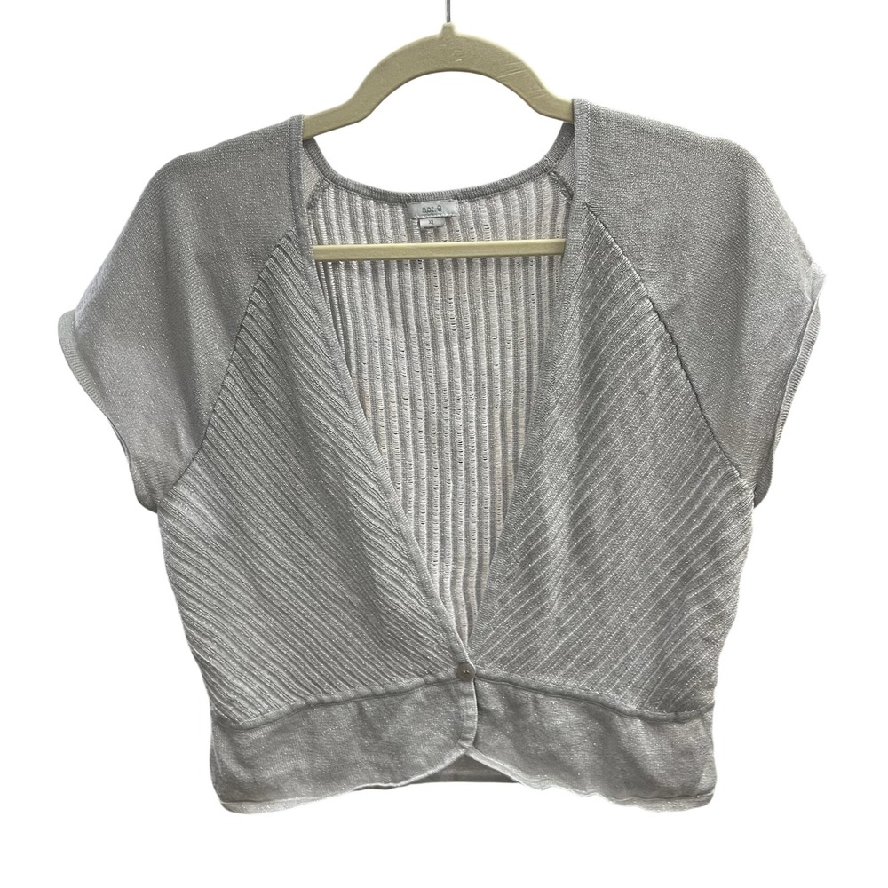 Apt 9 Womens Silver Metallic Knit Cropped Cardigan Short Sleeve Shimmer XL